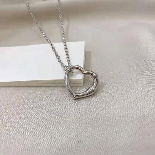Classic Fashion Elegant S925 Bamboo Hollow Heart Pendant Necklace Original High Quality Exquisite Jewelry Gifts for Women