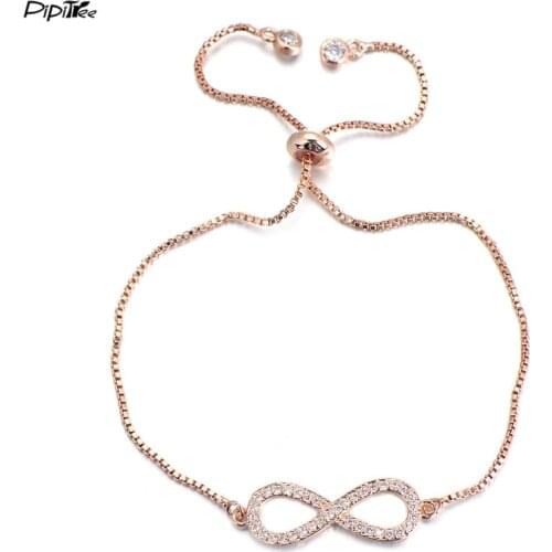 Pipitree CZ Crystal Infinity Bracelet Love Forever Couple Jewelry Adjustable Chain Men Womens Charm Bracelets for Wedding Gift