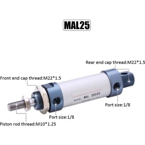 MAL 25mm Bore 25mm-150mm Stroke Aluminum Alloy Pneumatic Cylinder Double Acting Single Rod Air Cylinder