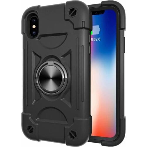Heavy Duty Case for iPhone XR XS Max Fashion 3 Layer Hard PC Rubber Ring Holder Shockproof Cover for iPhone 11 Pro 12 Mini 13