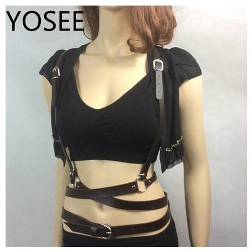 YOSEE Strap Belt New Women Men Cool Handmade Leather s Body Large Double Ring Chain Bracelet Jewelry