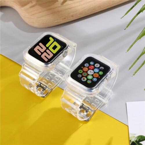 2021 transparent Sport belt for Apple Watch Band Series 1 2 3 4 5 6 se Rubber case for Iwatch Strap 38mm 40mm 42mm 44mm