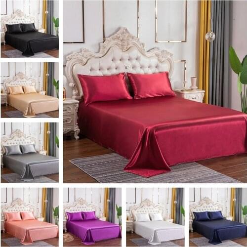 Luxury Satin Silk Flat Sheet Bed Sheet Set White Black Single Queen King Size Bed Cover Set Linen Sheets Twin Full Double Sexy