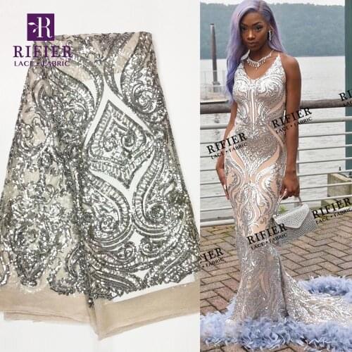 Silver Sequins Net Lace Fabrics 2020 High Quality African Women Wedding Bride Dress Laces Material With Sequins Tulle Material