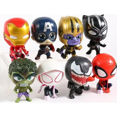 Thanos Black Panther Spiderman Spider-Gwen Thanos Hulk Captain America Iron Man Venom Mini PVC Figures Toys 8pcs/set