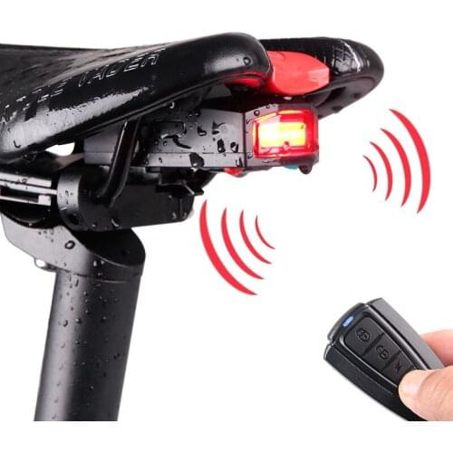 USB Rechargeable Remote Control 4 In 1 Bicycle Bike Light Security Lock Alarm Anti-theft Waterproof rear light