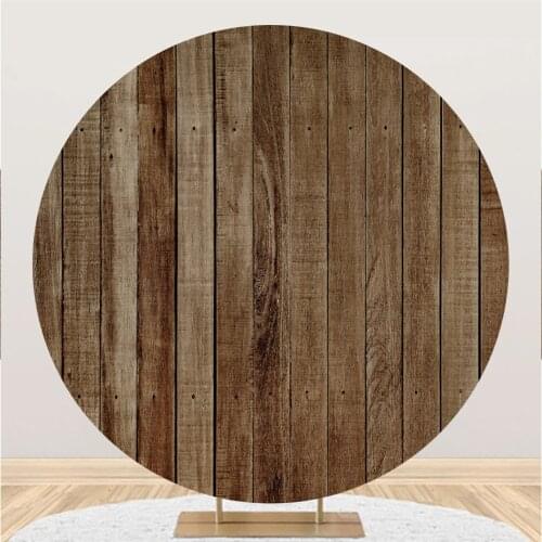 Brown Wooden Plank Pattern Round Vinyl Background Baby Shower Live Show Home Decoration Photography Photo Banner Circle Backdrop