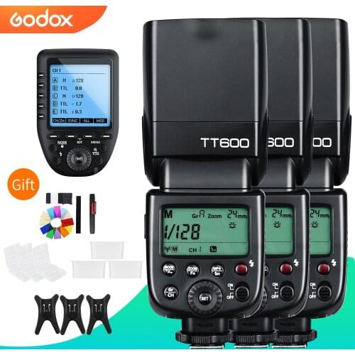 3x Godox TT600 Built-in Receive Camera Flash Speedlite with Xpro Transmitter for for Canon Nikon Sony Fuji Olympus Pentax Camera