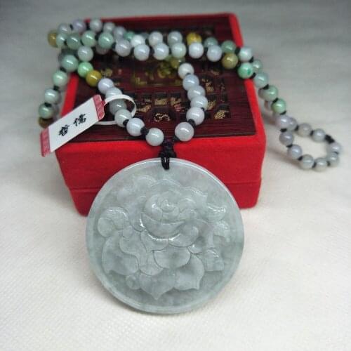 Zheru Jewelry Pure Natural Jadeite Light Green Peony Pendant Tricolor Jadeite Bead Necklace A Class A National Certificate