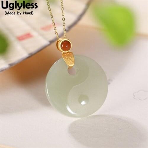 Uglyless Tai Chi Jade Pendants for Women Natural Gemstones Necklaces NO Chains Gold 925 Silver Religious Fine Jewelry Minimalist