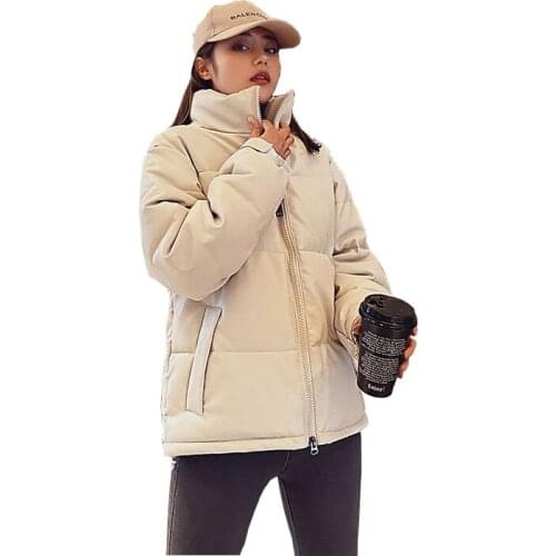 Women Short Winter Jacket Student Stand Collar Windproof Down Jacket Oversize Cotton padded Parkas Outwear Coat