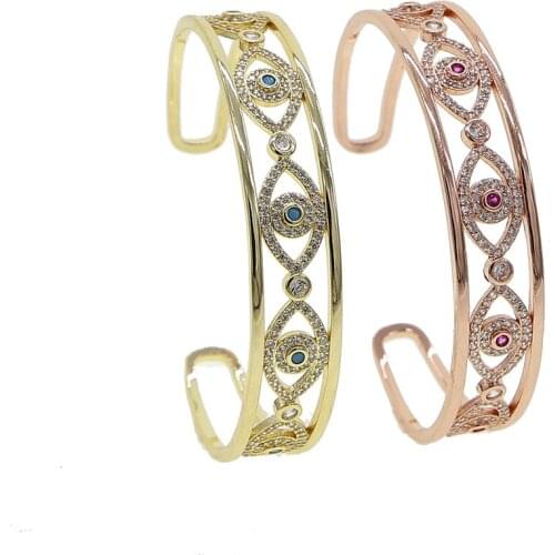 New Lucky eyes Open cz Bracelets & Bangles Pave Hexagrams Bezel zircons Cuff Bangles For Women Female Fashion Bracelet Jewelry