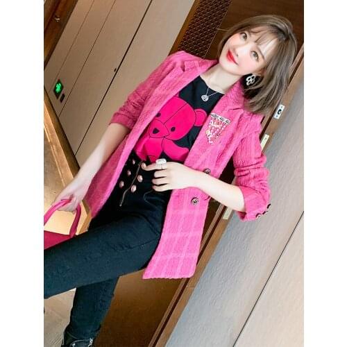 Womens suit Lapel double breasted slim knit tweed jacket 2021 Spring new High Quality Top Quality