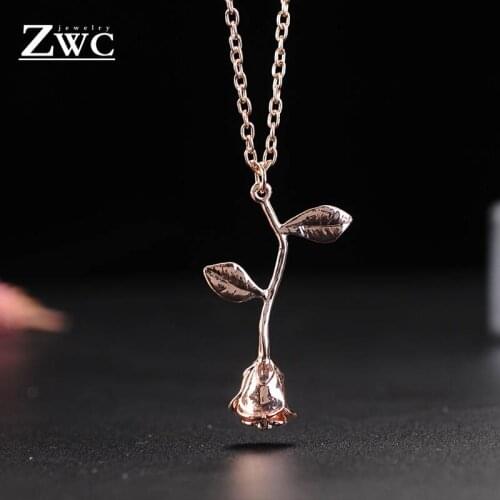 ZWC Fashion Personality Exquisite Long Pendant Necklace Jewelry For Women Girl Wedding Luxury Charm Rose Necklaces Jewelry Gift