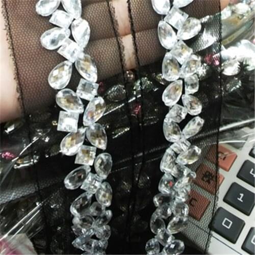 1 Yard Bead Rhinestone Lace Trim for Garment Decoration Wedding Dress Decoration Handmade Beading Lace Trimming 2cm