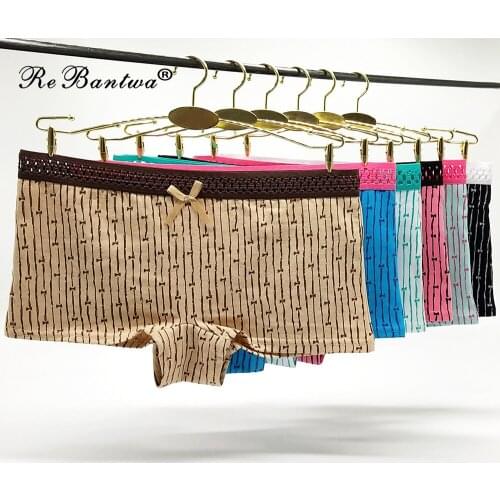 Rebantwa 10pcs New Woman Underwear Print Boyshort Sexy Briefs Stripe Underpants Female Panties Cotton Knickers Lingerie Hipster