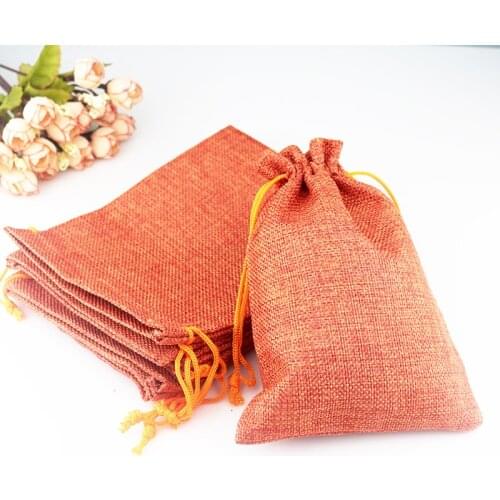100pcs 10x14cm Orange Jute Bag burlap Drawstring Bags Candy Gift Beads Jewelry Bags For Storage/ Wedding Decoration
