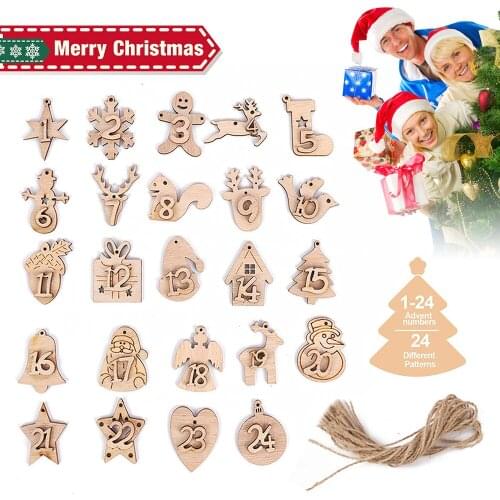 24 Diy Numbers Christmas Advent Calendar Wooden Pendant Xmas Gift Bags Number Label Calendar Countdown Hanging Tags 2