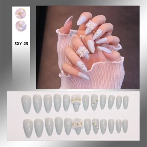 High Quality 24pcs Silver Gray Wear Long Paragraph Fashion Manicure Patch False Nails Save Time Wearable Nail Patch