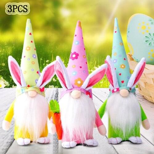 3 Pcs Easter Bunny Gnome Flower Carrot Faceless Plush Doll Home Party Toy Easter Day Home Decoration Gifts for Kids Adults