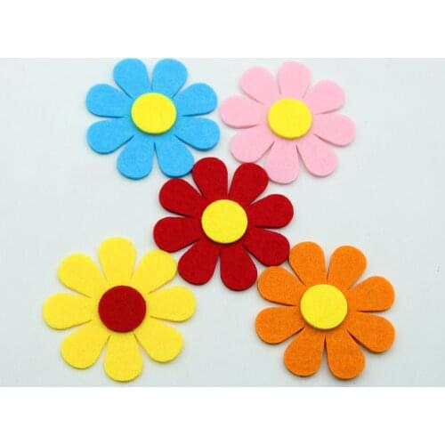 5pc Colorful Flower Cutting Felt DIY Home Child Room Kindergarten Stickers Decor Wall Puzzle Game Sewing Appliques Fabric Crafts