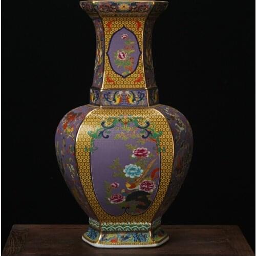 50CM Jingdezhen Vase Enamel Pastel Antique Ornament Six Party Flower And Bird Vase Chinese Art And Crafts porcelain ceramic vase