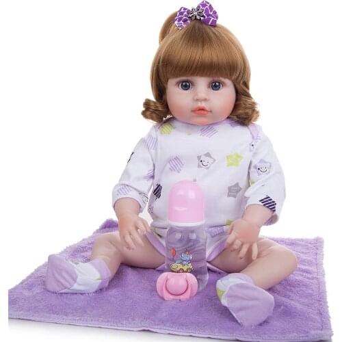 Bebe 19 inch silicone light brown curly hair girl rebirth doll simulation baby childrens festival gift photography props