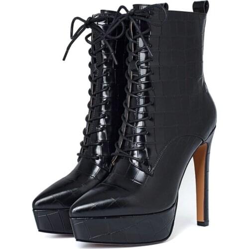 PXELENA Chic Sexy Lady Genuine Leather Party Nightclub Dance Catwalk Show Ankle Boots Stiletto Super High Heels 13CM Shoes Women