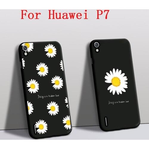 Funda For Huawei P7 case Silicone Protector Daisy Flowers Mobile phone cover For Huawei Ascend P7 back Cover Black shell p7-L09