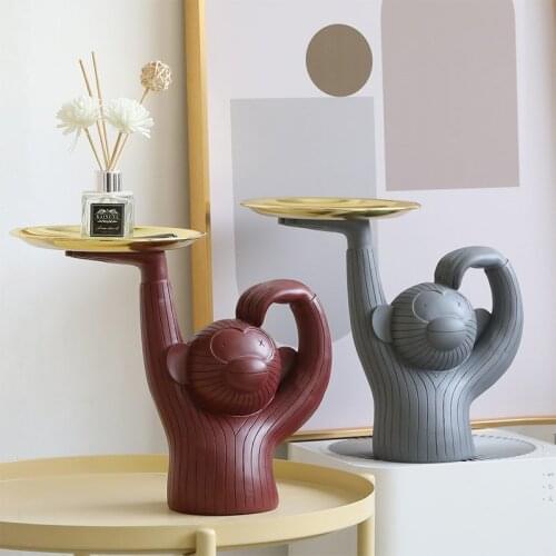 Monkey Figurine Fruit Tray Jewelry Key Storage Ornaments For Home Decoration Table Resin Statue Nordic Art Craft Sculpture Gifts