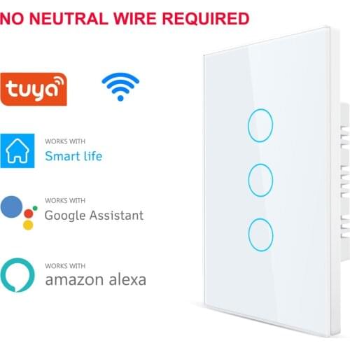 Smart Wifi Touch Switch No Neutral Wire Required Smart Home 1/2/3 Gang Light Switch 220V Support Alexa Tuya App 433RF Remote