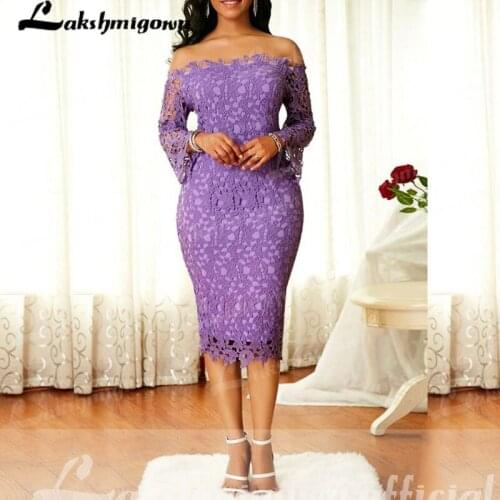 Short Lavender Sheath Knee Length Off Shoulder Long Sleeve Mother of the Bride Dresses Back Slit Wedding Party Gowns