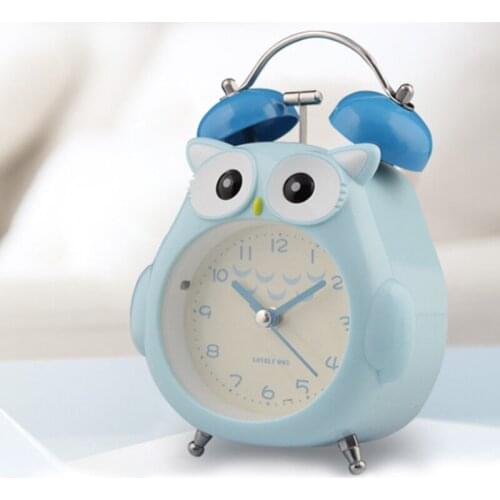Cute Cartoon Owl Children Student Alarm Clock Bedroom Bedside Clock Mute Scanning Luminous Metal Clock Cartoon Bell Alarm Clock