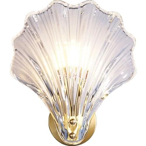 Fancy modern glass shell lampshade indoor bathroom waterproof next wall lamp led brass wall lamp
