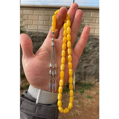 MÜNTAKIŞ Male Yellow Silver Leaf Tassels Beirut Drop Rosary Turkish handmade Islamic custom design