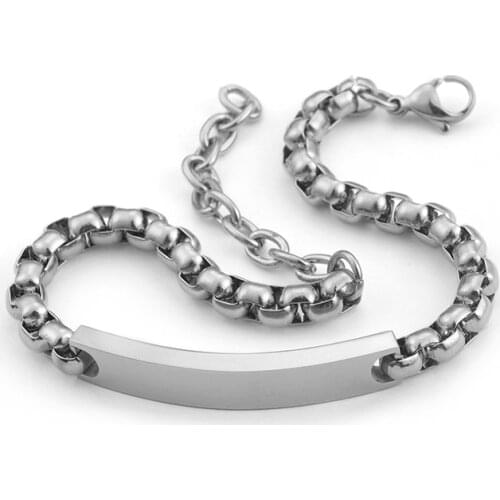 6mm 8.66'' Stainless Steel Handmade Box Rolo Chain ID Bracelet Boys Mens Bangle extension chain XMAS Gifts