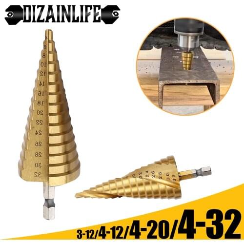 3 PCS Hss Step Drill Set Cone Hole Cutter Taper Metric Titanium Coated Flute Pagoda Metal Wood Hex Conical Core Drill Bits