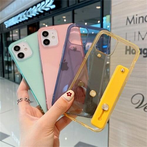 Solid Color Clear Wrist Strap Phone Case For iPhone 12 Pro Mini Max 11 Pro Max X XR XS Max 7 8 Plus SE 2020 Soft TPU Back Cover