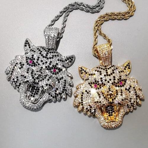 Bling Iced Out Necklace Micro Pave Cubic Zircon Tiger Pendant for Men Women Gifts Luxury Hip Hop Jewelry