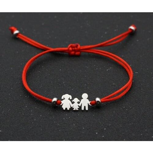 Simple Adjustable Bracelet Stainless Steel Family Dad Mom Daughter Lucky Red String Bracelets for Women Men Couple Jewelry Gift