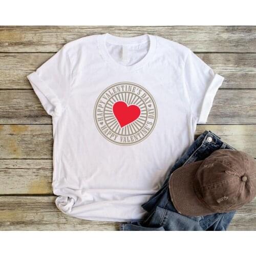 Happy Valentines Day Unisex love Heart Shirt Fashion Cotton Women Girl T-shirt Funny Graphic Casual O Neck Short Sleeve Tees