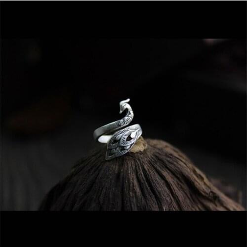 Silver Open Ring Temperament Peacock Retro Ring Knuckle Thumb Finger Adjustable Silver Ring Jewelry