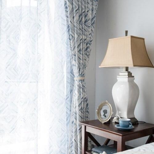 European and American style poly cotton printing curtains for living room, bed rooms striped window screens voiles