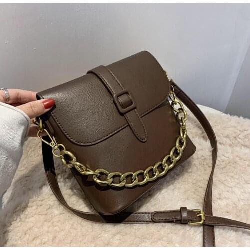 PU Leather Chain Crossbody Bags For Women 2021 Vintage Flap Shoulder Bag Women Messenger Bag Ladies Purse And Handbag