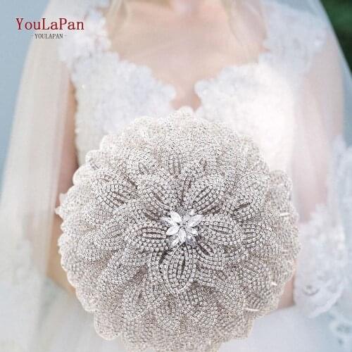 TOPQUEEN HF02 100% Handmade Diamond Crystal Alloy Simulation Flowers Bridal Bouquet Wedding Gift Marriage Accessories Bling