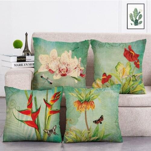 Tropical plants with green background Printed Cushion Cover Linen Throw Pillow Car Home Decoration Decorative Pillowcase T467