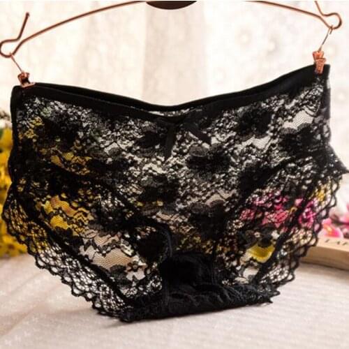 New Candy Color Women Sexy Lace Bow Panties Breathable Hollow Out Transparent Underwear Flower Pattern Intimates Women Accessory