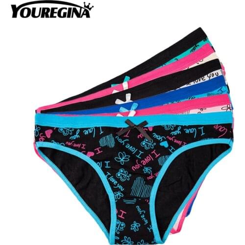 YOUREGINA Womens Sexy Briefs Panties Cotton Cute Print Underwear Ladies Low Waist Panty Female Lingerie Underpants 6pcs/lot