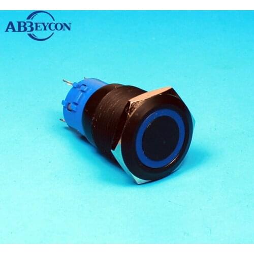 TY 1937F 19mm Flat round head momentary black housing ring led switch