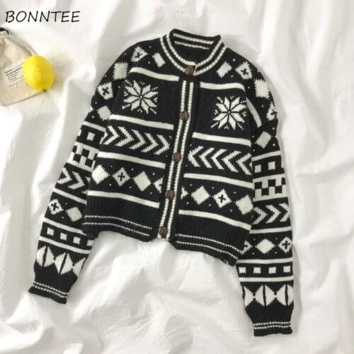 Cropped Sweaters Women Single Breasted Loose Retro French Knitted Wear Autumn Feminino Cardigan Long Sleeve Trendy All-match Ins